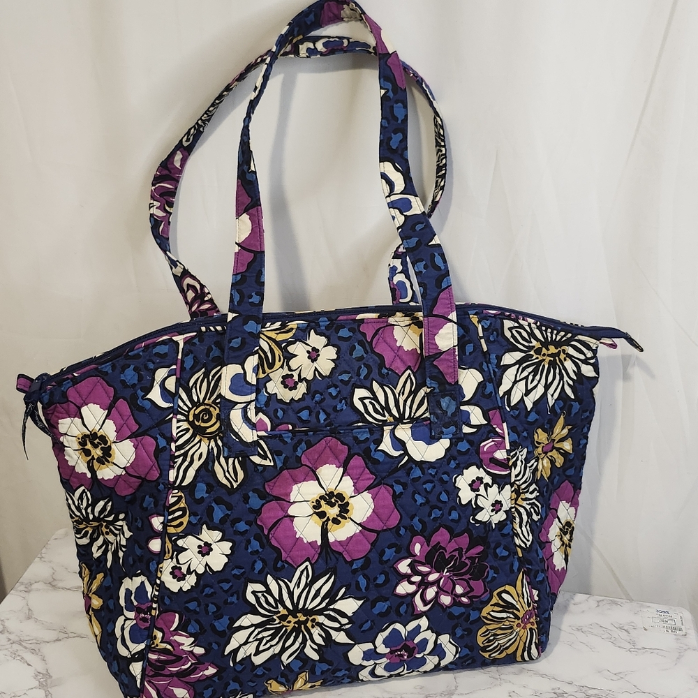 Vera Bradley African Violet Quilted Tote Large Colorful Floral Shoulder Purse